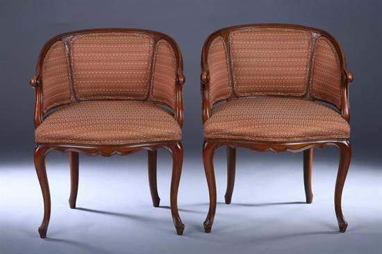 Appraisal: PAIR LOUIS XV STYLE FRUITWOOD SLIGHTLY-OPEN ARM CHAIRS th century