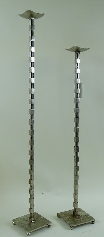 Appraisal: Large Pair of Metal Modern Candlestick Holders Large Pair of