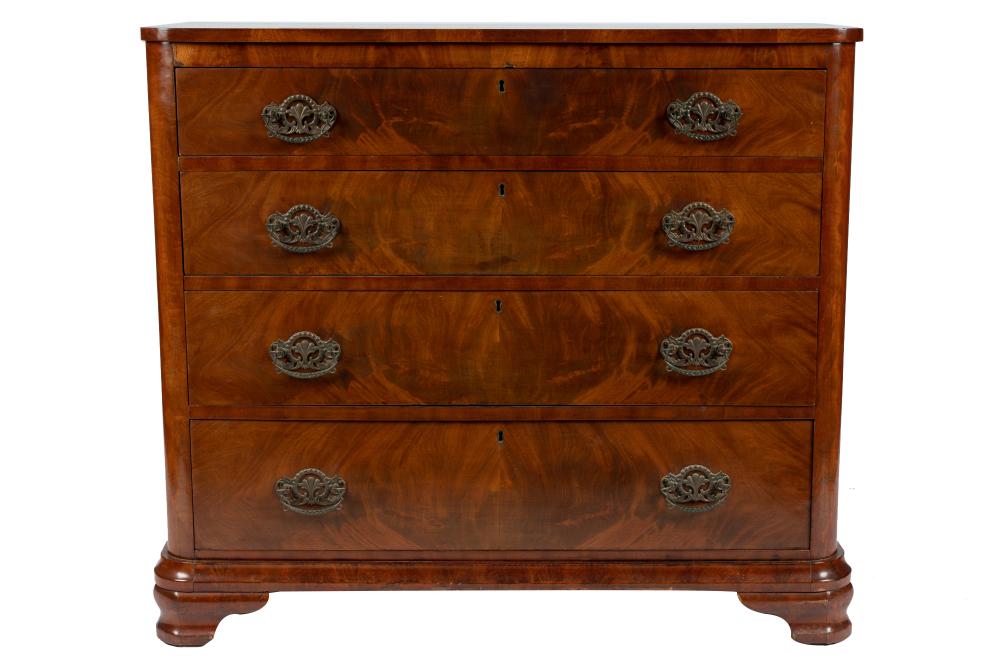 Appraisal: FRENCH MAHOGANY CHEST OF DRAWERS th century with rounded corners