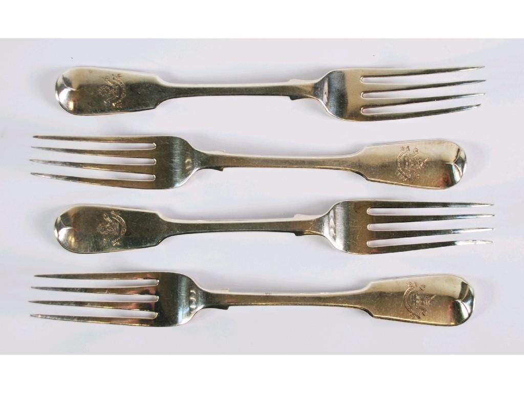 Appraisal: SET OF EIGHT VICTORIAN SILVER FIDDLE PATTERN TABLE FORKS by