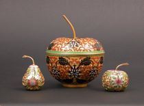 Appraisal: Trio of Reverse Cloisonn Fruit This grouping of reverse cloisonne