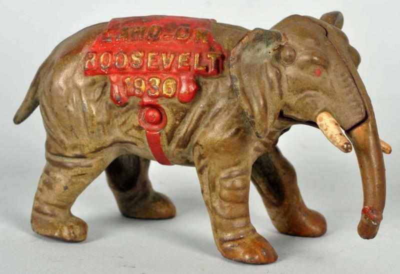 Appraisal: Cast Iron Land-On Roosevelt Elephant Figure American Reads Land-On Roosevelt