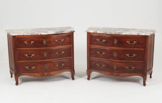 Appraisal: PAIR OF LOUIS XV PROVINCIAL CARVED WALNUT SERPENTINE COMMODES PAIR