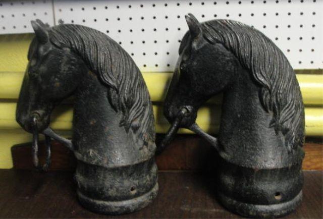 Appraisal: Pair of Cast Iron Horse Heads From an Orange County