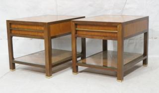 Appraisal: Pr BAKER Two Tone Mahogany Walnut Side Tables Single drawer