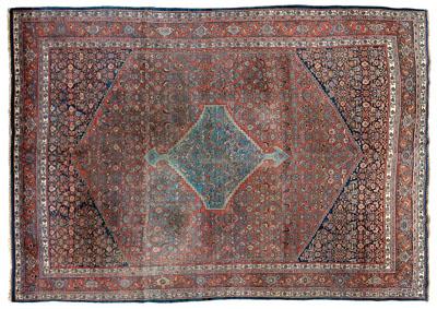 Appraisal: Bijar rug large blue central medallion with pendants on brick