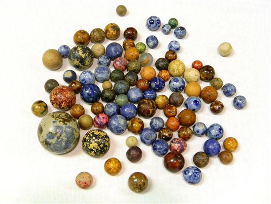 Appraisal: Various size clay marbles glazed and unglazed polychrome surface wear