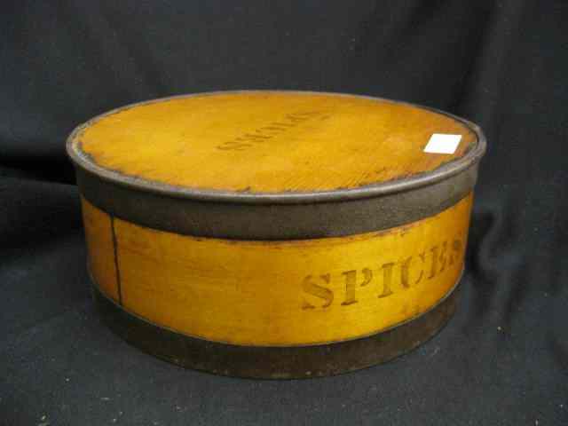 Appraisal: Spice Box wooden with metal straps signed dated '' diameter