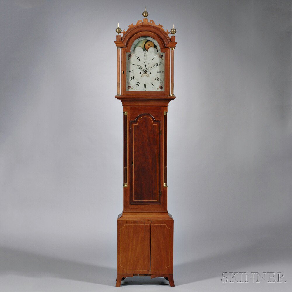 Appraisal: New England Inlaid Mahogany Tall Clock c with brass stop-fluted