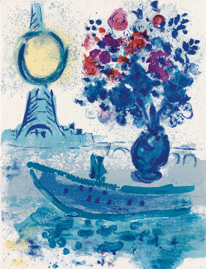 Appraisal: MARC CHAGALL Bateau-Mouche Au Bouquet Color lithograph x mm x