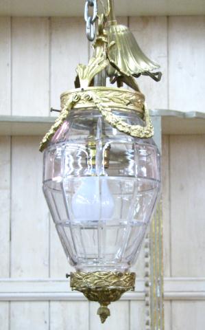 Appraisal: French style hanging light fixture gilt metal frame and beveled