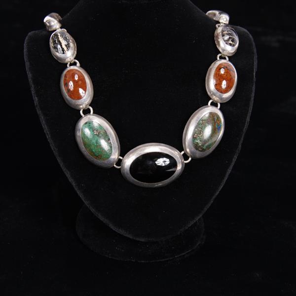 Appraisal: Taxco Mexico Chunky Sterling Silver Necklace with large oval cabochon