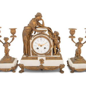 Appraisal: A French Gilt Bronze and Marble Clock Garniture Late th