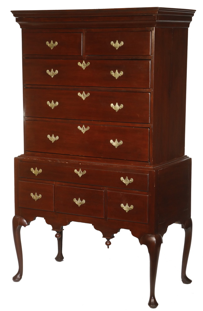 Appraisal: QUEEN ANNE TWO-PART BIRCH HIGHBOY WITH HIDDEN DRAWER Well Proportioned