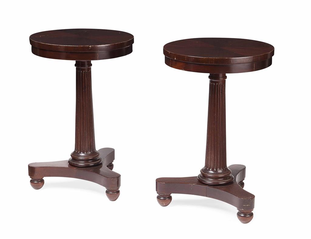 Appraisal: PAIR OF GEORGE IV STYLE MAHOGANY SMALL PEDESTAL TABLES TH