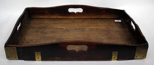 Appraisal: A TH CENTURY MAHOGANY BRASS BOUND BUTLERS TRAY with galleried