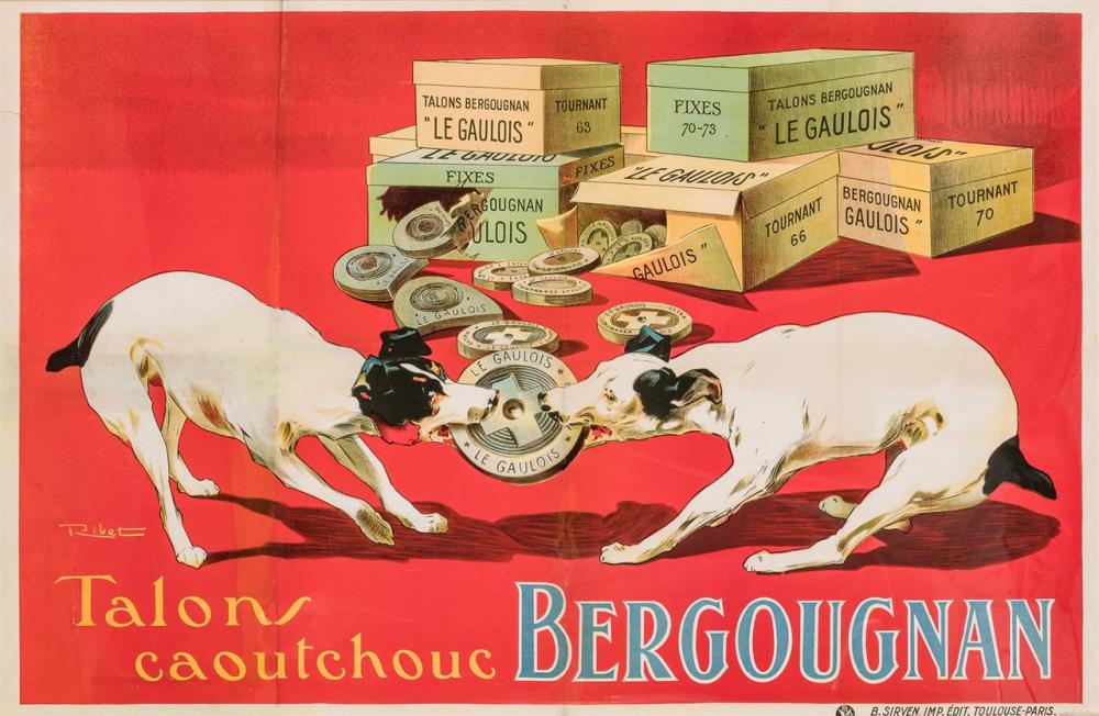 Appraisal: RIBET French th century Talons Caoutchouc Bergougnan lithograph poster signed