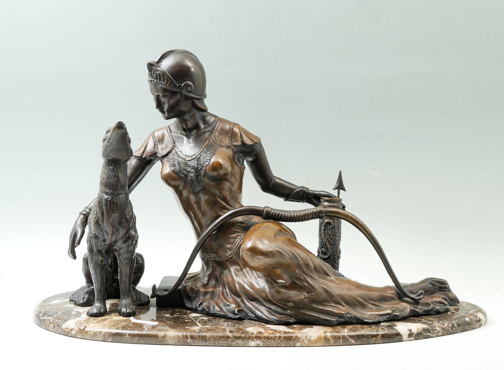 Appraisal: DRAMATIC BRONZE OF DIANA THE HUNTRESS AND HOUND Reclining Diana