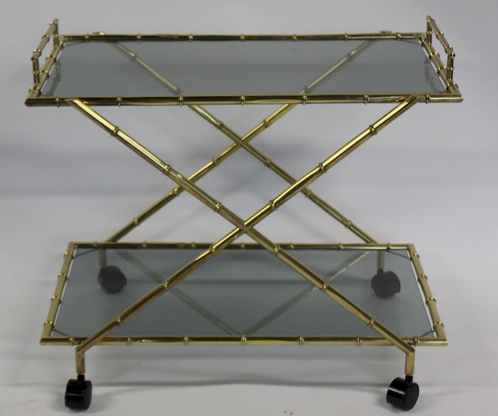 Appraisal: MIDCENTURY Style Gilt Metal Bamboo Form T Cart From a