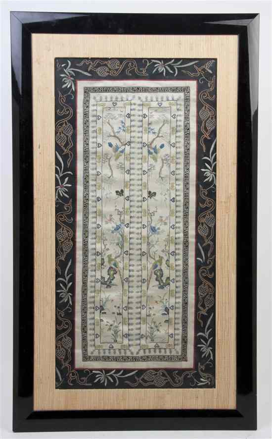 Appraisal: A Framed Set of Chinese Silk Sleeve Bands each embroidered