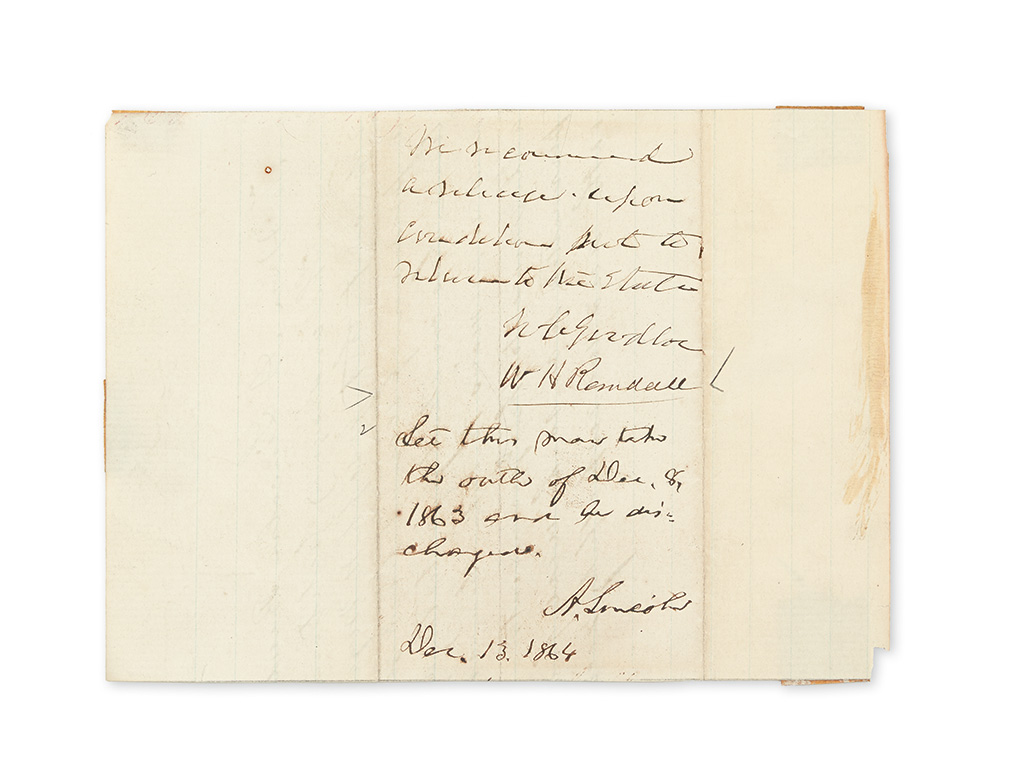 Appraisal: FREEDOM FOR CONFEDERATE PRISONERS LINCOLN ABRAHAM Autograph Endorsement dated and