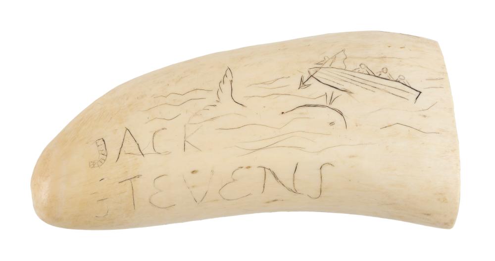 Appraisal: ENGRAVED WHALE'S TOOTH WITH WHALING SCENE TH CENTURY LENGTH ENGRAVED