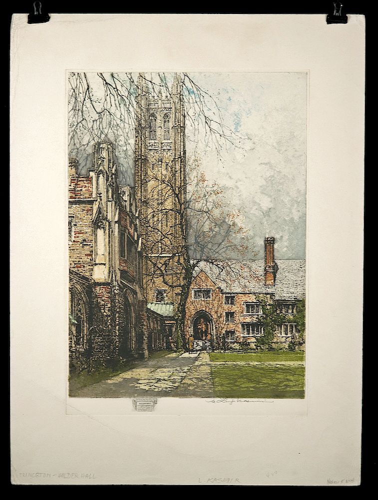 Appraisal: Luigi Kasimir Etching of Holder Hall Princeton Luigi Kasimir Austro-Hungarian