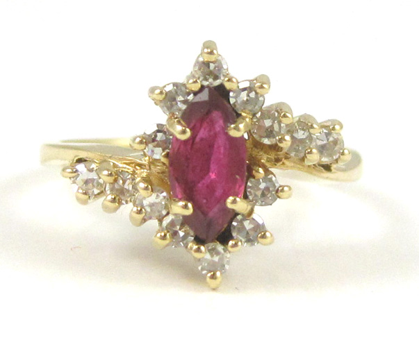 Appraisal: RUBY DIAMOND AND TEN KARAT GOLD RING with round-cut diamonds