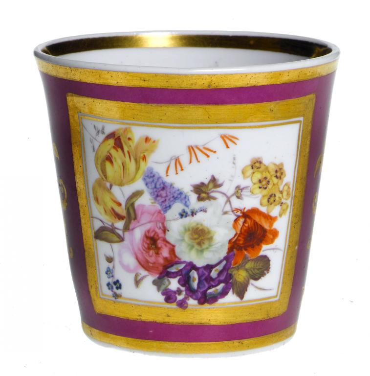 Appraisal: A CHAMBERLAIN'S WORCESTER MAGENTA GROUND BEAKER painted with a panel