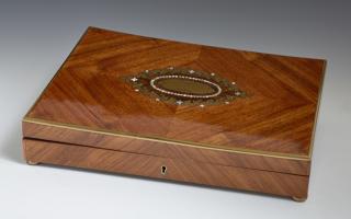 Appraisal: French Brass Bound Brass and Mother-of-Pearl Inlaid Rosewood Games Box