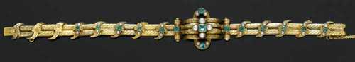 Appraisal: GOLD EMERALD AND PEARL BRACELET France ca Yellow gold Very