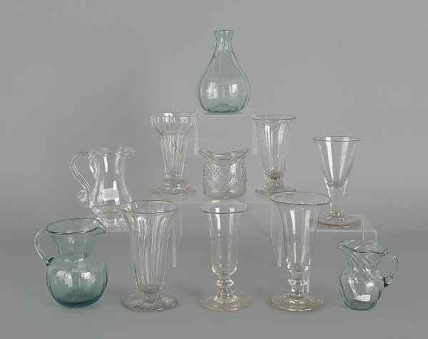 Appraisal: Collection of blown colorless and aqua glass th c