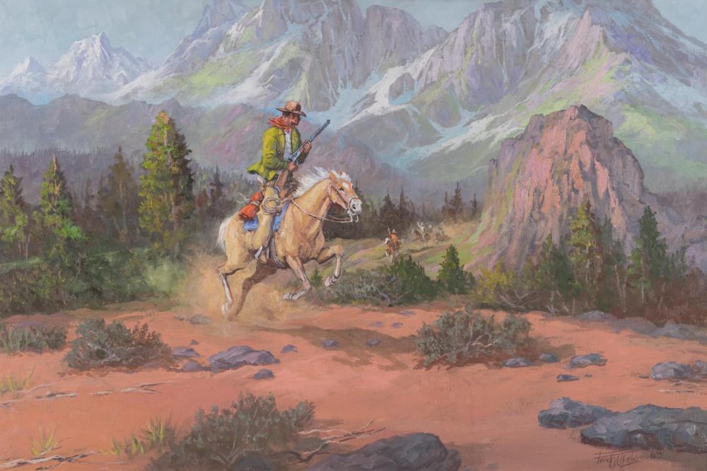 Appraisal: FRED OLDFIELD Washington b oil on canvas man on horseback