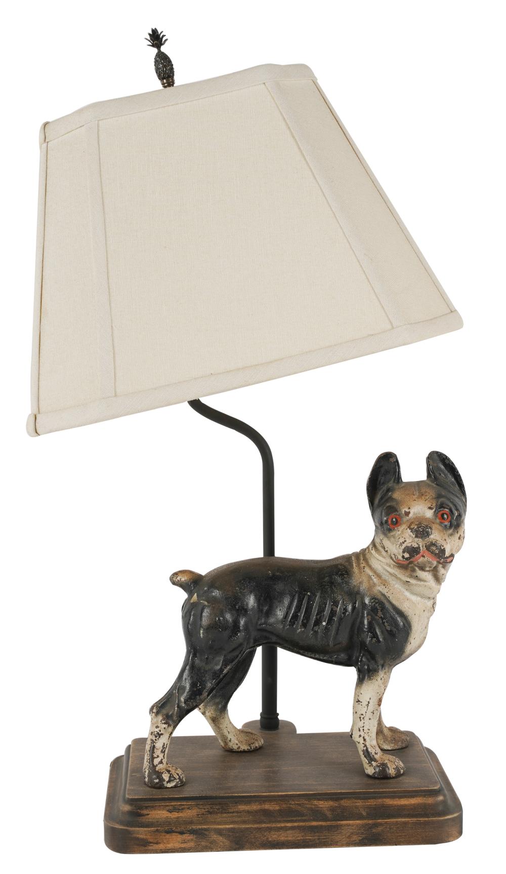 Appraisal: PAINTED IRON BULLDOG DOORSTOPmounted as a table lamp on a