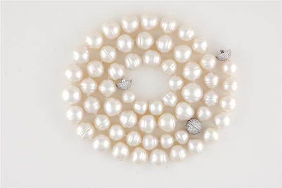 Appraisal: Baroque South Sea pearl necklace double strand of fifty-eight baroque