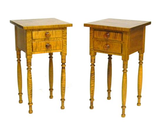 Appraisal: Pair Sheraton style petite tiger maple two-drawer stands square projecting