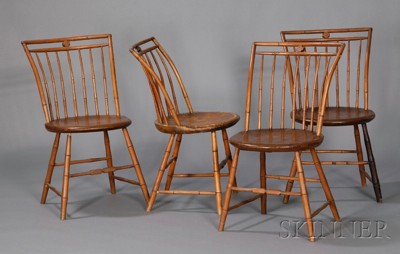 Appraisal: Set of Four Bamboo-turned Windsor Chairs probably Pennsylvania c the