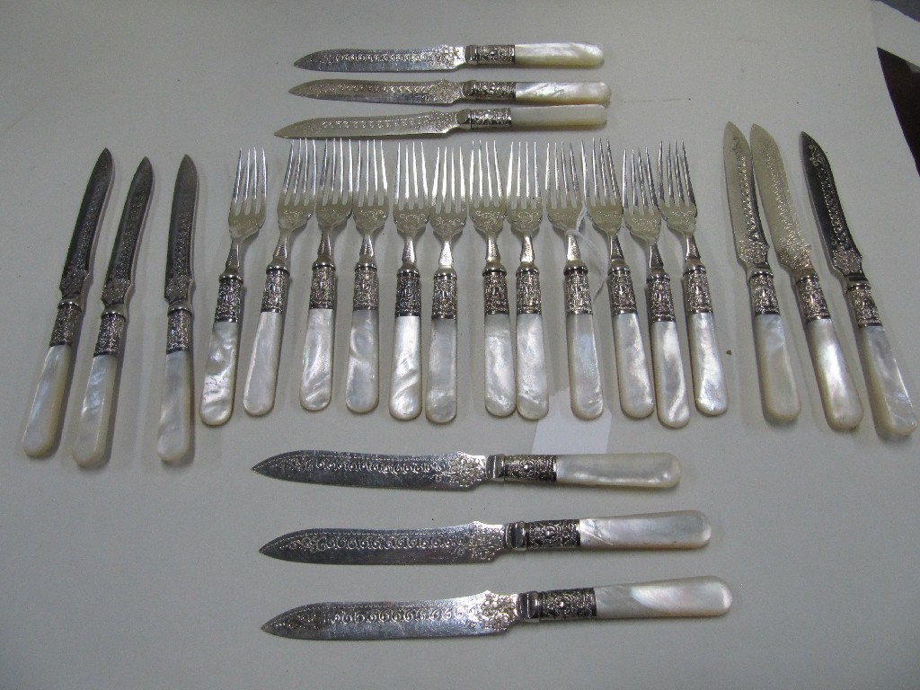 Appraisal: Twenty four piece EP and mother of pearl fruit cutlery