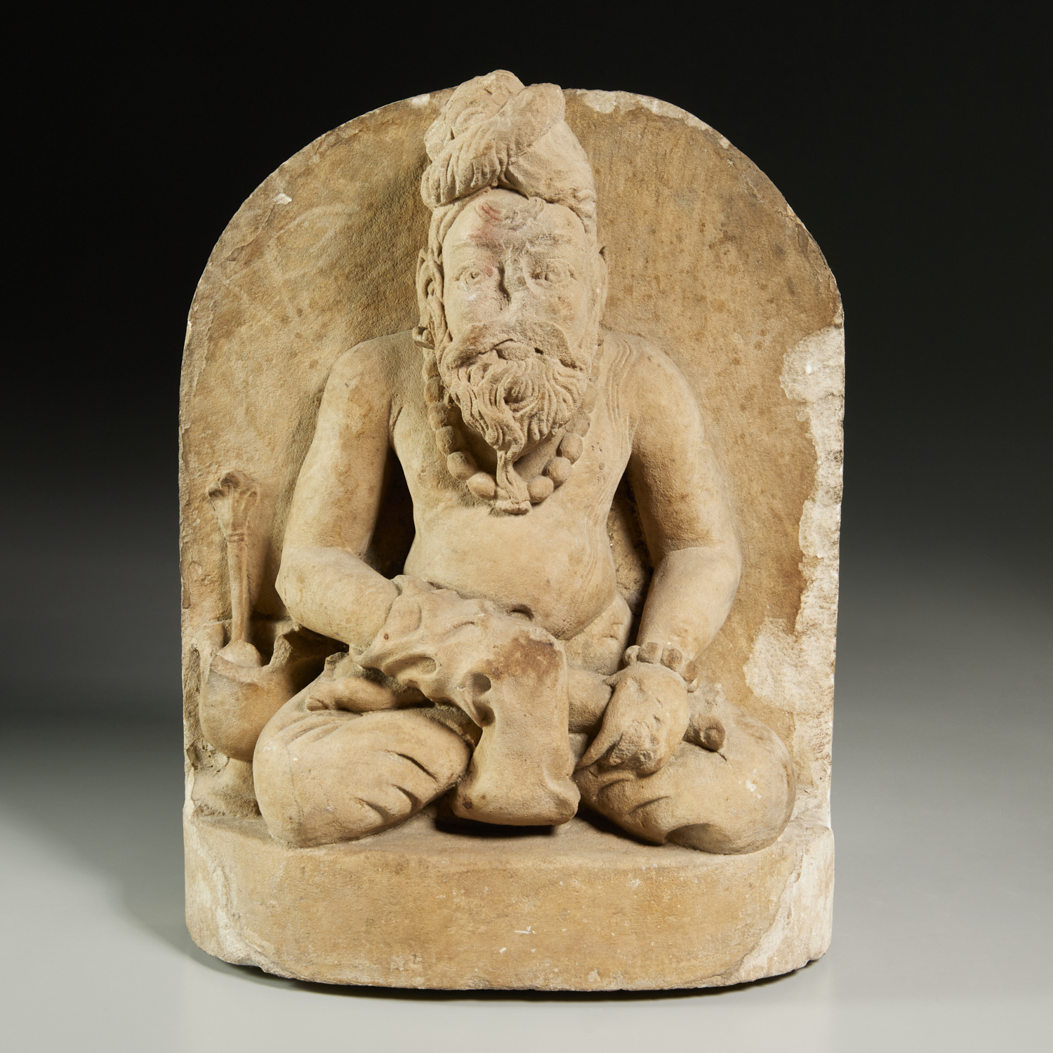 Appraisal: GANDHARAN STONE CARVING OF A BODHISATTVA MAITREYA Possibly st- rd