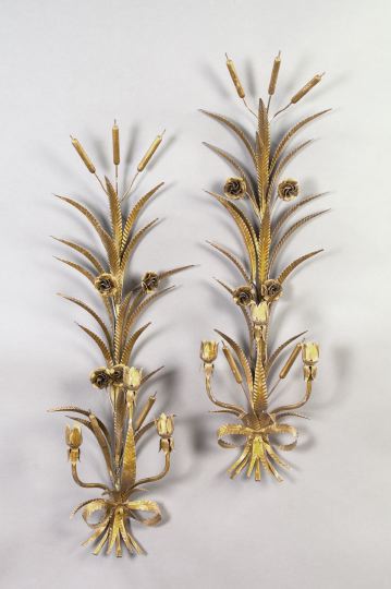 Appraisal: Large and Dramatic Pair of Italian Wheat-Sheaf and Flowers Three-Light