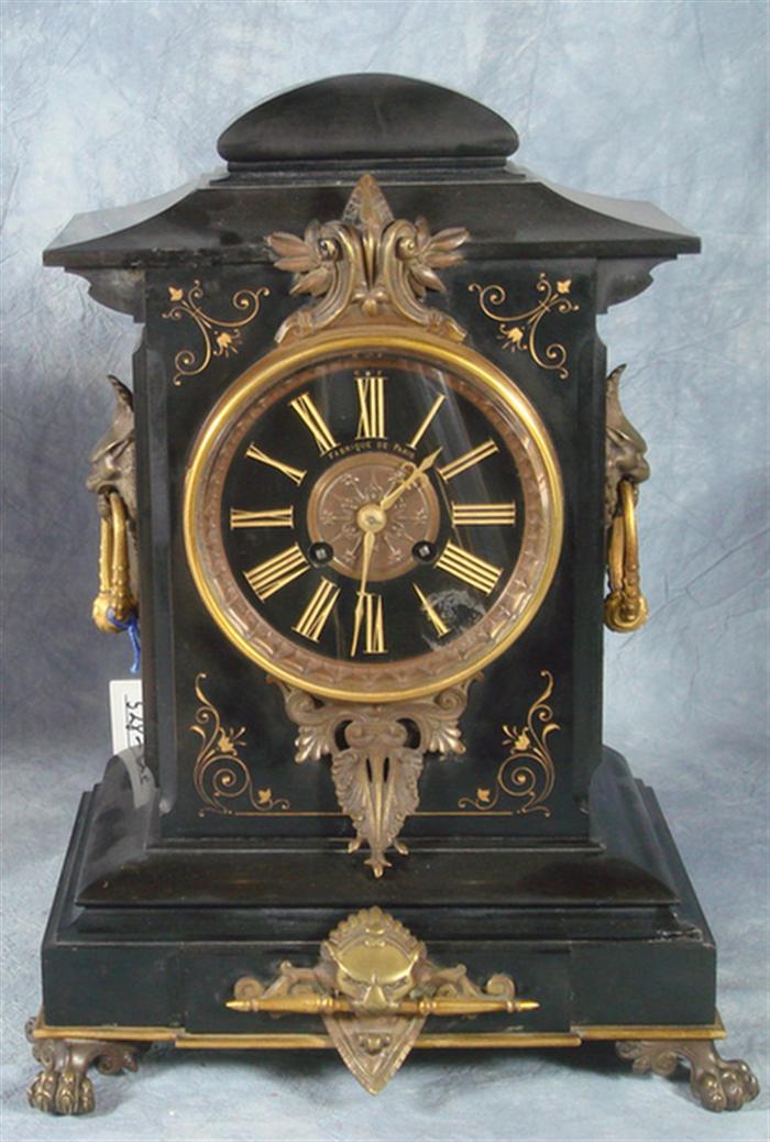 Appraisal: Black onyx French mantle clock gilt numeral incised black dial