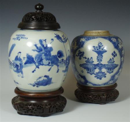 Appraisal: Two similar Chinese blue painted ginger jars Kangxi Period comprising