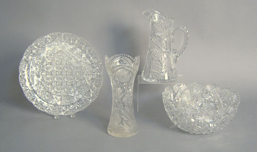 Appraisal: Cut glass bowl x tray dia pitcher h and vase