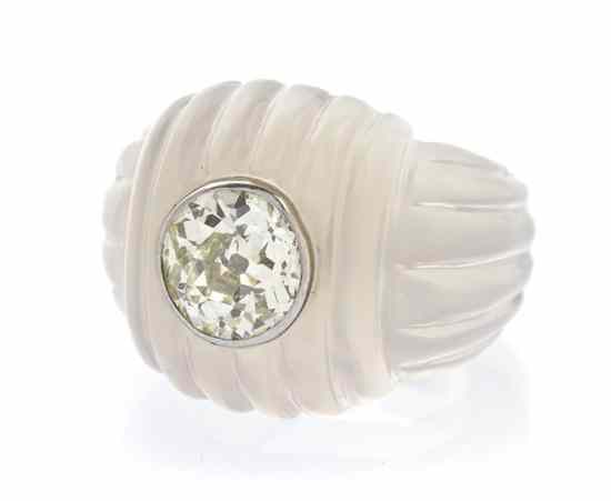 Appraisal: A Carved Chalcedony and Diamond Ring Suzanne Belperron containing one