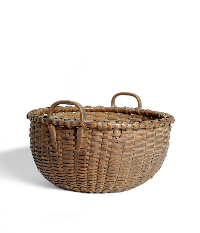 Appraisal: NANTUCKET WOVEN SPLINT OPEN BASKET WITH PATINATED SURFACE AND INSET