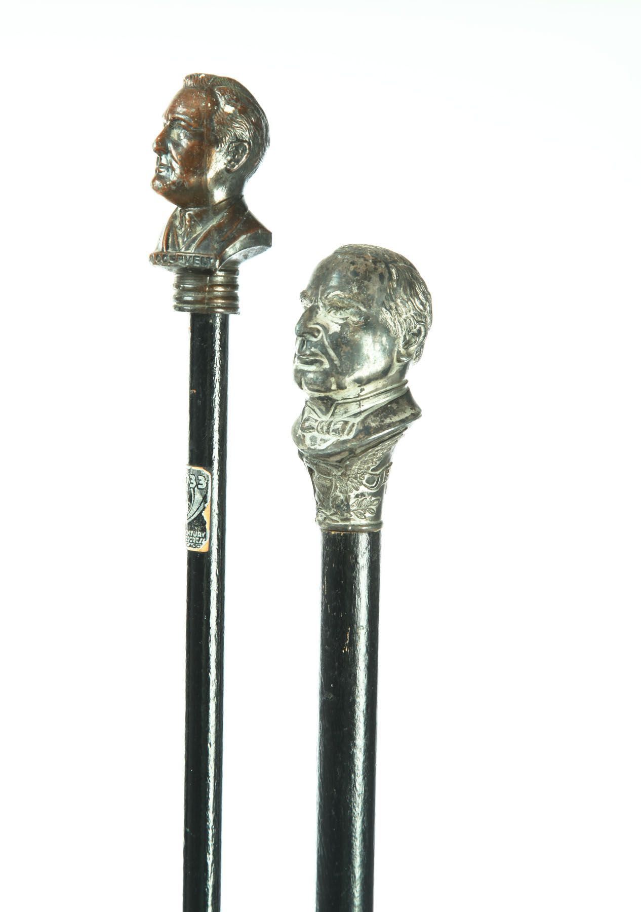 Appraisal: TWO PRESIDENTIAL CANES American late th-early th century Wooden shafts