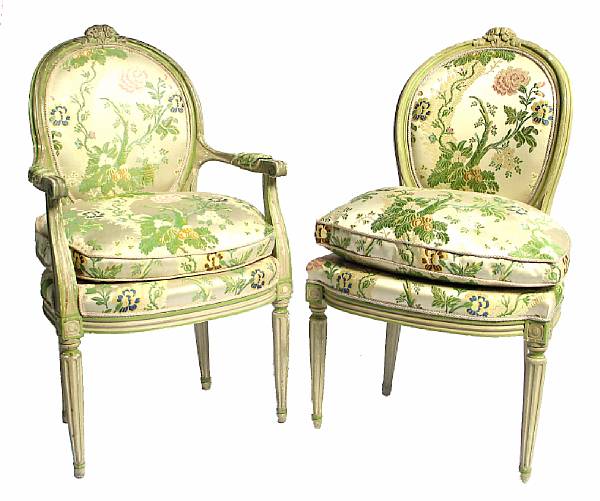 Appraisal: A set of ten Louis XVI style paint decorated dining