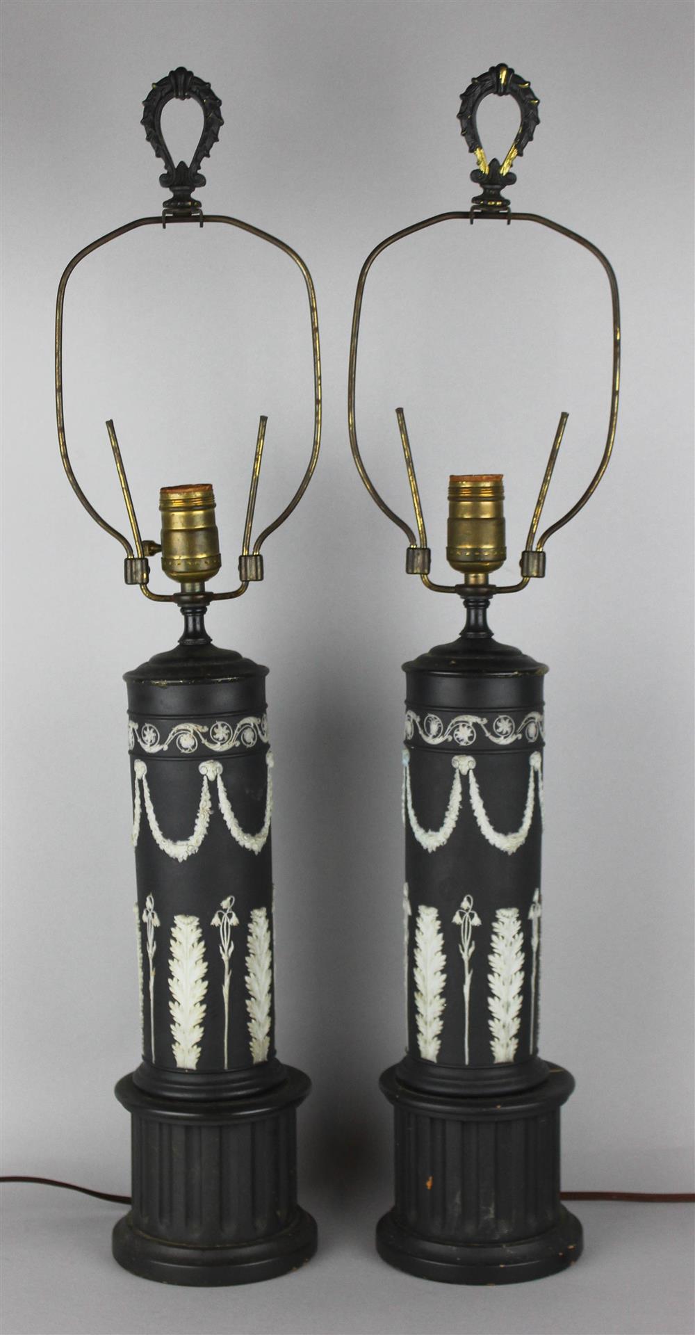 Appraisal: PAIR OF WEDGWOOD CYLINDRICAL LAMPS with an alternating double acanthus