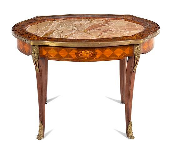 Appraisal: A Transitional Style Gilt Bronze Mounted Marquetry Low Table Height