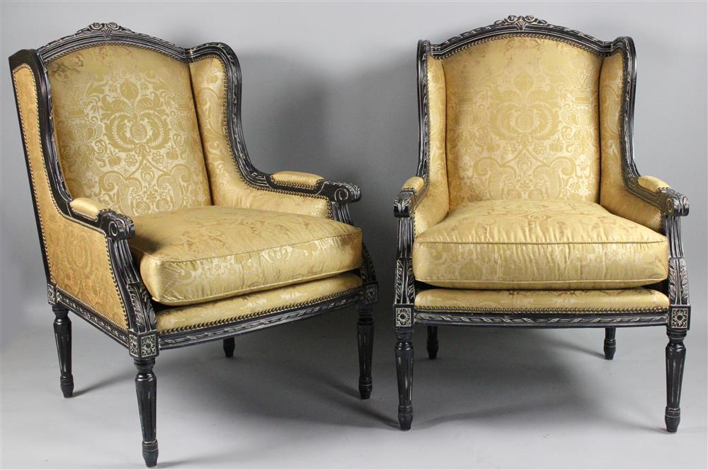 Appraisal: PAIR OF HENREDON POISED CHAIRS IN GOLD SILK DAMASK UPHOLSTERY